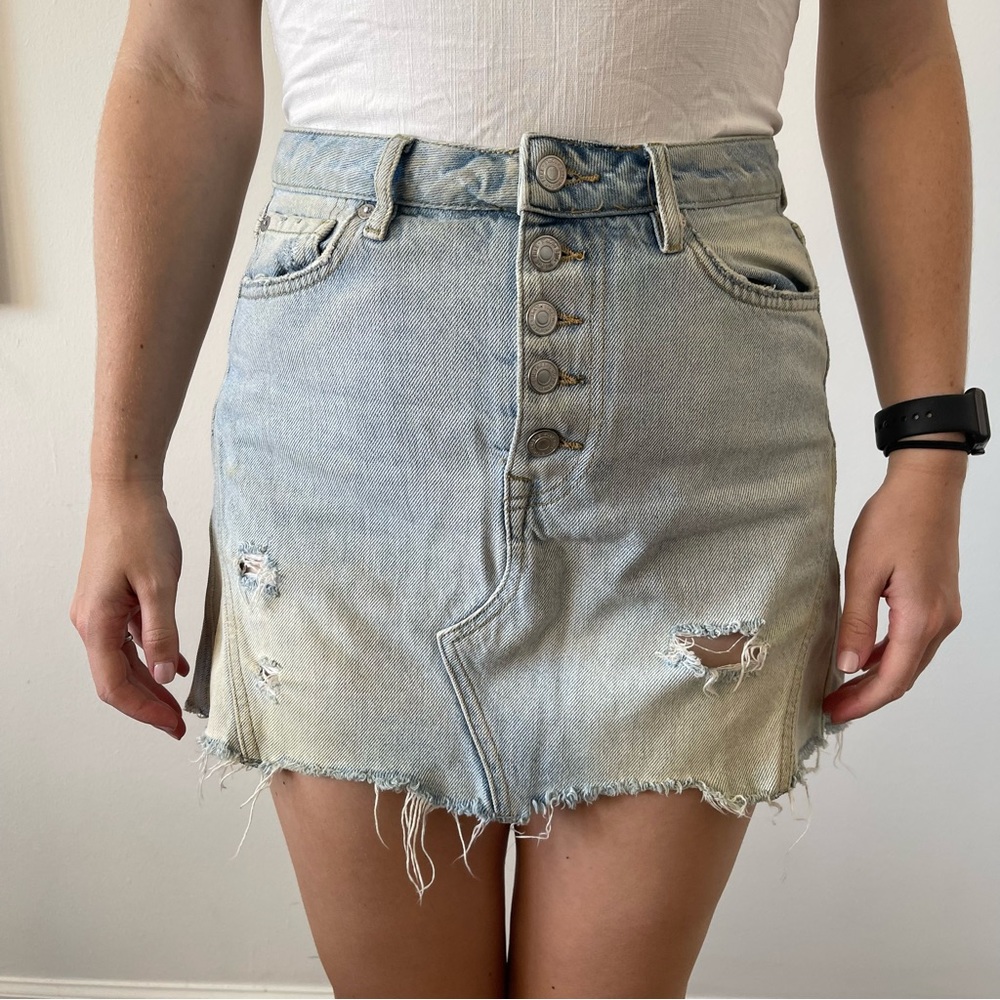 Free People light wash button up denim skirt